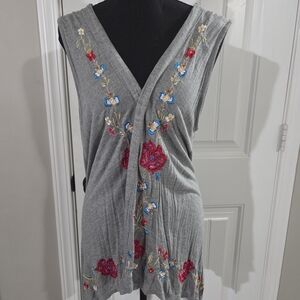Elegant Gray Floral Embroidered Blouse